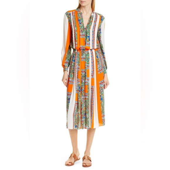 New $598 Tory Burch Long Sleeve Print Midi Dress - Picture 3 of 8
